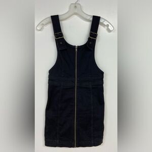 Free People Black Denim Overall Jumper Zip Front Adjustable Mini Dress Size 0